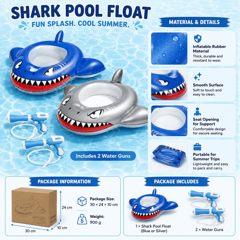 2-Pack Shark Pool Floats for Kids – Ride-On Inflatable Toys