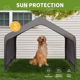 Summertrail Extra Large Dog House Outside, Dog Tent Outdoor, Big Dog Shade Shelter Doghouse Canopy, Water Resistant Dog shelter with Ground Nail, Gray Sun Rain Cover for Pet Cat Livestock 4'x 4'x 3.3