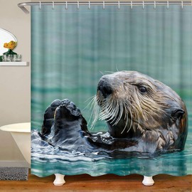 Sea Otter Waterproof Shower Curtains Ocean Underwater Animal Pattern Fabric Bathroom Shower Curtain Boys Girls Marine Life Themed Shower Curtain with Hooks Nature Theme Decor Curtain,72x72 Inches