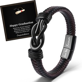 VU100 Graduation Gifts for Him Graduation Gift Ideas Class of 2025 Gifts Leather Bracelet for Men Inspirational Gift for Friends Boy Men Son (Brown)