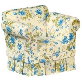 Melody Jane Dolls House Blue Chintz Country Armchair JBM Miniature Living Room Furniture