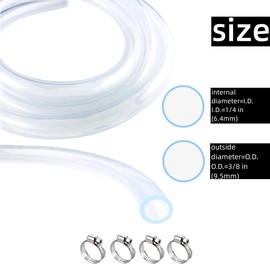 1/4" ID x 3/8" OD - 50 ft Clear Plastic Vinyl Tubing, Flexible PVC Hose Lightweight Tube with 4 Stainless Clamps for Transfer Water Air Oil.