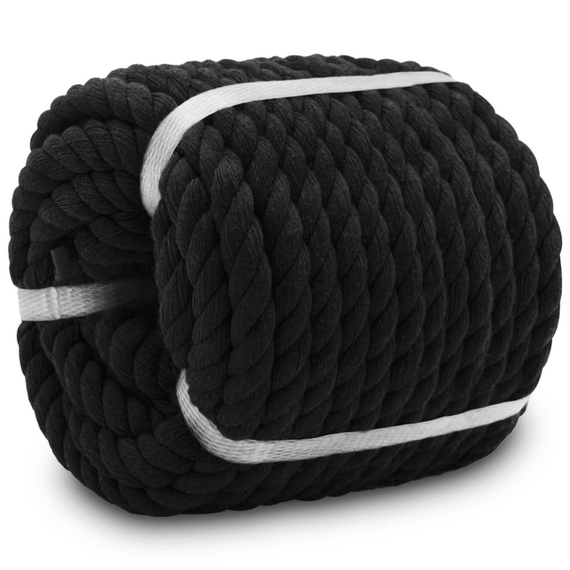 Black Cotton Rope (1/2 in x 100 ft) Soft Cotton