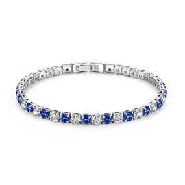 CERSLIMO Bracelets for Womens Girls Ladies - Silver Tennis Bracelet, 14K White Gold Plated Cubic Zirconia Bracelet | Classic Elegant Tennis Bracelets for Women Jewelry Gifts Birthday Christmas, Blue