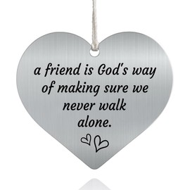 XQLZY A Friend is God's Way of Making Sure We Never Walk Alone Stainless Steel Love Rear View Mirror Car Charm, Friendship Quote Car Heart Charm Gifts for Friend, Vehicle Decorative Hanging Ornament