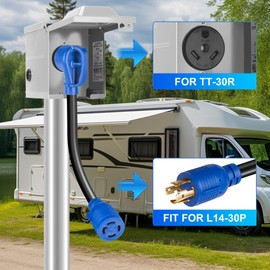 NEMA TT-30P to L14-30R Adapter Cord, 30 Amp 3 Prong to 4 Prong Generator Transfer Switch Adapter Cord, 10 AWG RV Generator Plug to House Inlet Box, ETL Listed, 12 Inch