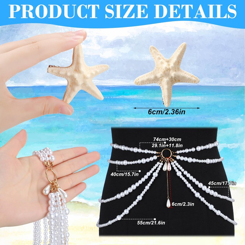 Daifunli 3 Pcs Halloween Mermaid Costume Women Pearl Waist Chain