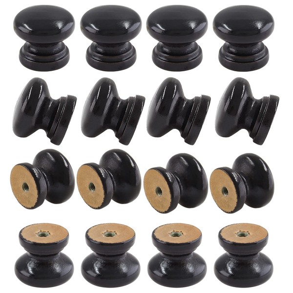 Kemcatui 12Pcs Black Wood Dresser Mushroom Shape Drawer Knobs, Single