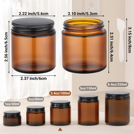 Segbeauty 3.4oz Empty Glass Cosmetic Jars, 8pcs Refillable Round Storage Makeup Containers with Inner Liners for Sample, 100ml Reusable Wide Mouth Amber Glass Jars with Lids for Cosmetics Toiletry