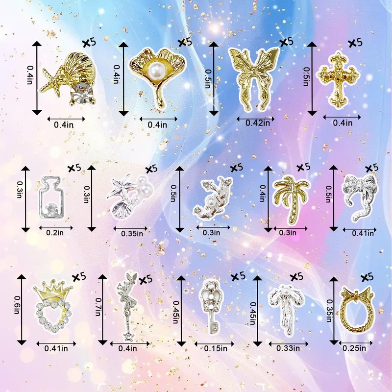 70PCS Silver Nail Charms,Y2K Nail Art Rhinestone Charms 3D Heart