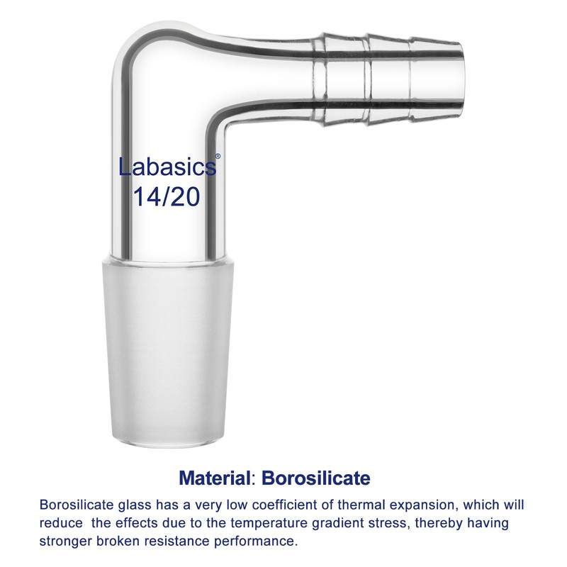 Labasics Glass 90 Degree Vacuum/Gas Adapter, Borosilicate Glass Bent Inlet