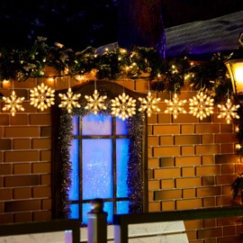 Snowflake Christmas String Lights with 9 Drops - 13ft 150 Mini Bulb Icicle Lights with Clips, Plug-in Connectable Hanging Lights for Front Porch House Tree Pation Decor