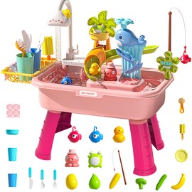 Kirntcoy Water Table for Toddlers,4-in-1 Kids Water Play Table, Play Sink with Detachable Legs,Kids Kitchen Playset Sink Toy for Girl and Boy(Pink)