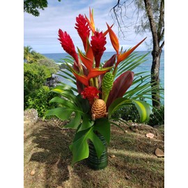 Large Hawaiian Tropical Fresh Flower Arrangement - GROWN IN HANA, HAWAII TO ORGANIC STANDARDS - Includes Bold Tropical Flowers & Greenery - A Total of 20 Stems!