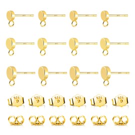 Gold Earrings Blanks, Stud Earrings Blanks Hypoallergenic 12 Pieces Stud Earrings Flat DIY Set Stud Earrings with Butterfly Earring Clasps for Jewellery Making