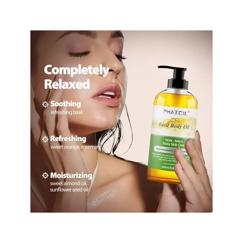 PHATOIL 바질 바디 오일 펌프 260ml 8.8 fl.oz 다목적 마사지