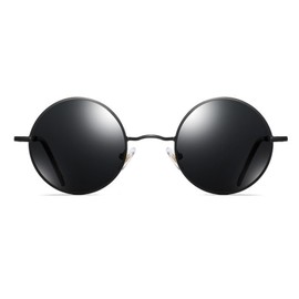 qinqilanqi-S Vintage Round Sunglasses for Men and Women, Polarised Sunglasses with Metal Frame, Hippie, UV400, black/grey
