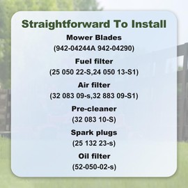 joytrace 46 Inch Mower Blades and Oil Change Kit Compatible with Cub Cadet XT1-LT46 - Includes High-Lift Blades 942-04244A Air Fuel Filters Spark Plugs