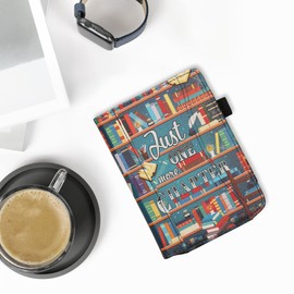 kwmobile Flip Case Compatible with Pocketbook Verse/Verse Pro/Verse Color/Vivlio Light/Light HD - Front Compartment Wrist Strap - Library Theme Multicoloured