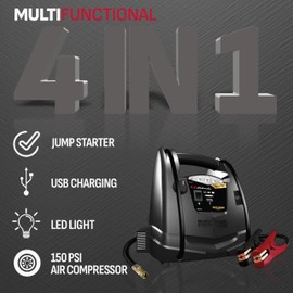 Schumacher Electric Jump Starter and Portable Power Station, SJ1331, 4-in-1, 800 Amps, 12 Volt, 150-PSI Air Compressor, LED Light, DC Outlet, 2 Amp USB Port