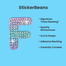 StickerBeans® Sparkly Rhinestone Alphabet Letter Sticker F - Unique Design 2” x 2” Cut-to-Shape Adhesive - Personalization, Collecting, Gifting, Scrapbooking, Decorating Laptops, Journals, Planners