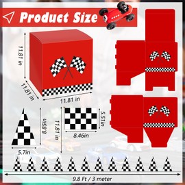 Anglekai 4+11PCS Racing Car Party Boxes, Checkered Boxes for Party with 10PCS Flags and Sticks/ 9.8 FT Hanging Checkered Flag for Car Birthday Decorations(11.8 x 11.8 x 11.8 in)