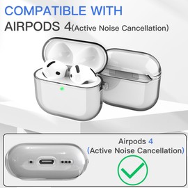 Veirrw Clear Black case Compatible with AirPods 4 with Active Noise Cancellation, Anti-Yellowing Clear case with Keychain and Cleaner Kit