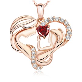 CREENCIA Mom Gifts Sterling Silver Necklaces for Women, Jewelry Rose Gold, Birthday Mothers Day Gifts, Daughter Necklace, Mom Heart Jewel, Christmas Gifts for Grandma Wife Girlfriend Women Her, 18K Gold Plated, Ruby