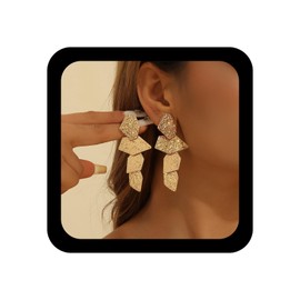 Xduargs Boho Metal Irregular Earrings Irregular Geometric Drop Earrings Gold Metal Hammered Earring Exaggerated Statement Earring for Women