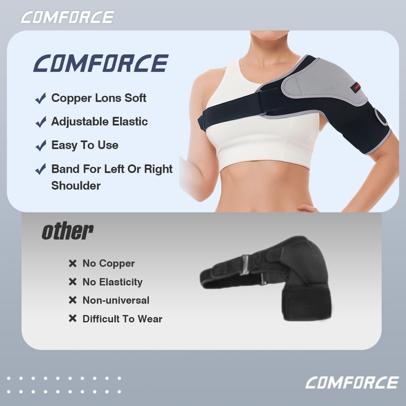 COMFORCE Shoulder Brace Copper Shoulder Support Wrap with Gel Pad,