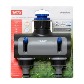 TATAY Premium 2 Way Hose Tap Universal Connector for 1/2", 3/4", 1", Universal Connector, Regulator, Solar Protection, Easy Installation, Grey - Black