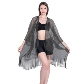 A380 Bikini Cover-up: Popular Cross-Border Large Beach Shawl with Gold & Silver Silk Accents for Vacation 135-175CM/Silver Gray 10ea