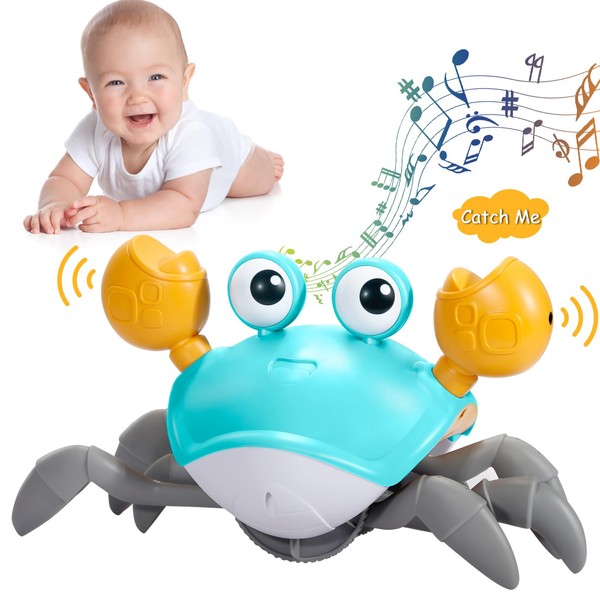 WDQT Crawling Crab Baby Toy Gifts Infant Tummy Time Toys Build in Rechargeable Battery,Baby Toys with Music and LED Light for 0-6 6-12 1-3 4+ Year Old Boys Girls Toddler（Green）
