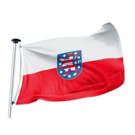 FLAGLY Premium Thuringia Flag 100 x 150 cm, 115 g/m² Fabric Weight, Printed, Robust and Weather-Resistant Gloss Polyester with Eyelets (100 x 150 cm, Thuringia)