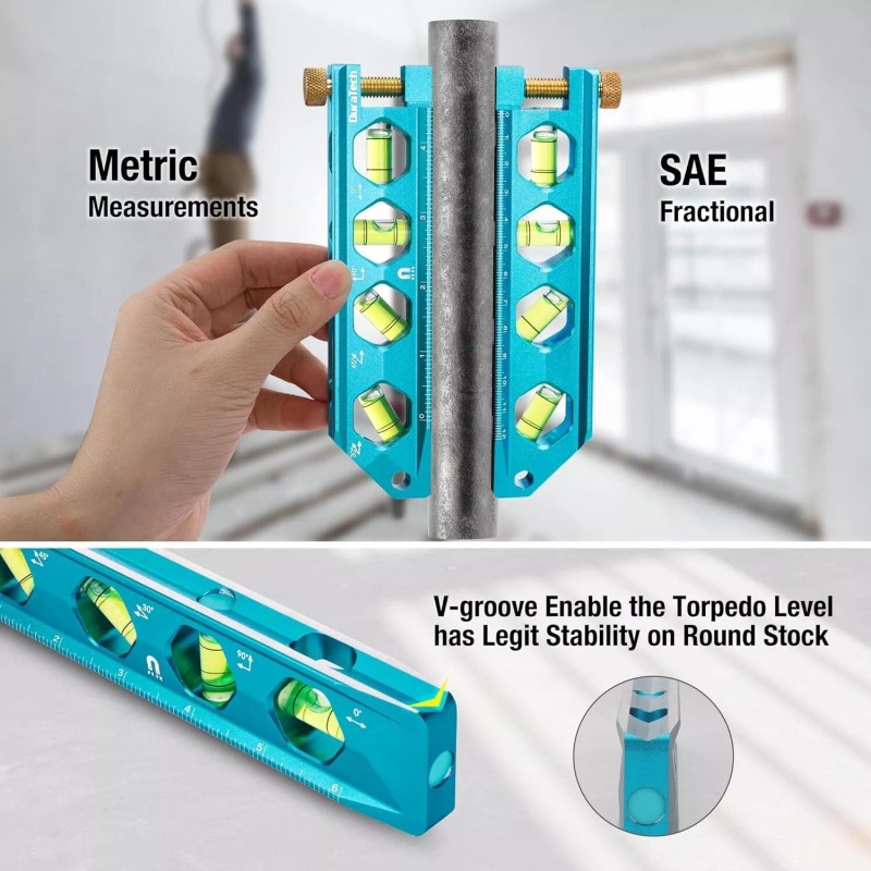 DURATECH 3-Piece Level Tool Set, Magnetic Torpedo Level Included 2.5",