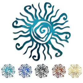 Riverside Designs Wacky Sun Metal Wall Art Indoor/Outdoor Decor - 24" Teal Rust Proof Wall Sculpture - Made in USA - Ideal for Bedroom, Garden, Home, Patio and Farmhouse
