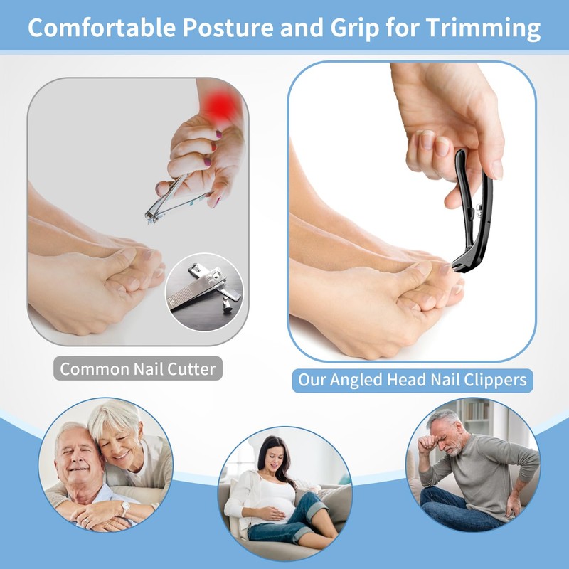 Toenail Clippers for Seniors Thick Toenails, Angled Head Toe Nail
