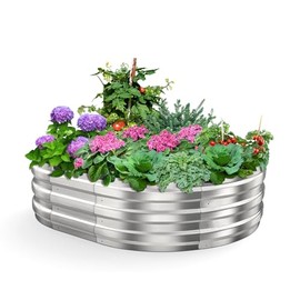KING BIRD Round Raised Garden Bed Galvanized Planter Garden Box Outdoor for Gardening, Vegetables, Flowers, Silver, 24x24x12 in, 2 Packs