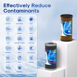 ICEPURE 2-Stage 10" x 4.5" Whole House Water Filter Set, 5 Micron KDF and Upgraded Coconut Shell Activated Carbon Lead Removal Filter Cartridges Replacement for 10 Inch Water Filter System, Pack of 1