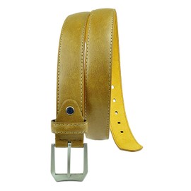 Moda Di Raza Men's Dress Belt Leather With Square Buckle Silver Polished - Single Prong Buckle - Tan/XL