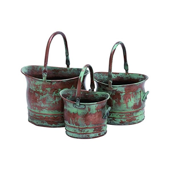 Contemporary Metal Planter With Rustic Style In Green - Set Of 3