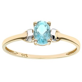 Citerna 9 ct Yellow and White Gold Cubic Zirconia Aquamarine Birth Stone Ring - Size L