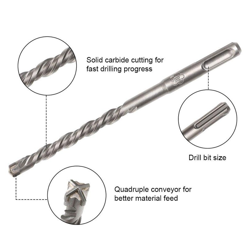 flintronic SDS-Plus Drill Bit Set, 9PCS (5mm~16mm) Cross Drill Bits,