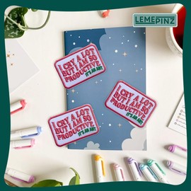 LEMEPINZ I Cry A Lot But I Am So Productive Patch, Size 3 Inches Iron On Motivational Work Embroidery Patches for Hats Clothes Backpacks Jeans, DIY Sew On Patches, Fabric Patches, Gift for Coworkers