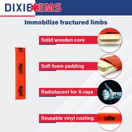 Dixie EMS Padded Wood Splint with Vinyl Casing for Fractured Limbs, Full Arms, Legs, Waterproof Medical Splints for First Aid, Sports and Emergency Support, Orange - 16 Inch
