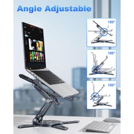 OATSBASF Laptop Stand for Desk with 360 Rotating Base,Height Adjustable,Foldable and Portable Laptop Stand, Ergonomic Cooling Riser Holder for Laptops MacBook Pro/Air, 7”-16” Devices,Gray-X