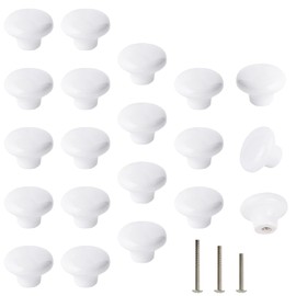ShipeeKin Pack of 20 White Ceramic Cupboard Knobs, Furniture Knobs, 32 mm, Chest of Drawers, Round Drawer Handles, Door Knobs for Living Room, Bathroom, Kitchen, Office etc