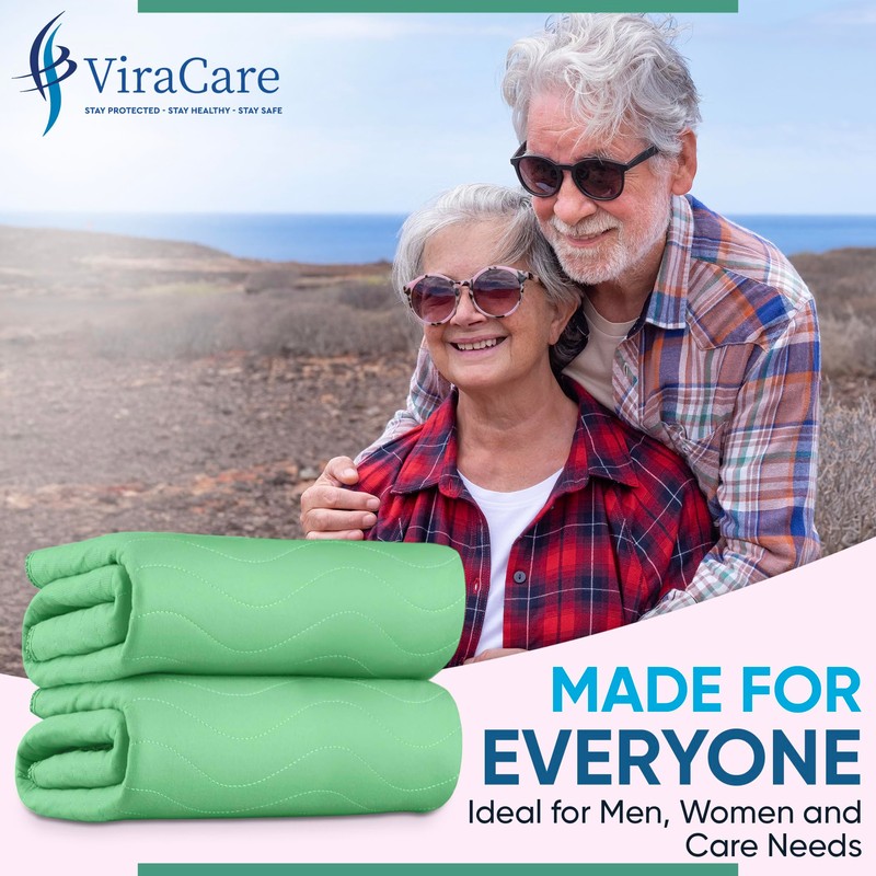 2 x Washable Incontinence Bed Pads Green 85x90cm, Single Bed,