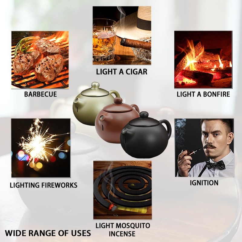 Teapot Lighter, Refillable Butane Lighter, Windproof Butane Soft Flame Torch
