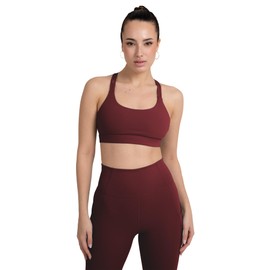 YITTY Active Women's Ultraluxe Strappy Medium Impact Bra, Athleisure, 4-Way-Stretch, Burgundy, S